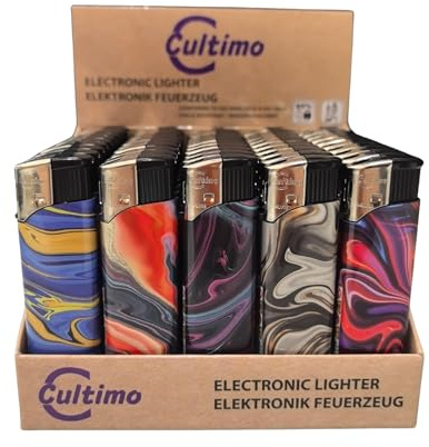 Cultimo 50 Stück Elektronik Feuerzeuge mit Motive, Nachfüllbar & Kindergesichert | Feuerzeug Lighter elektronische, Gas befüllt (Kunst)