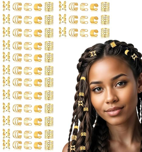 YAZWUR 80 pezzi Accessori per capelli per trecce e dreadlocks, Gioielli per capelli, Fermagli a spirale, Anelli e perline, donna, Decorazione per capelli, Adatto per uomini, donne, ragazze e ragazzi