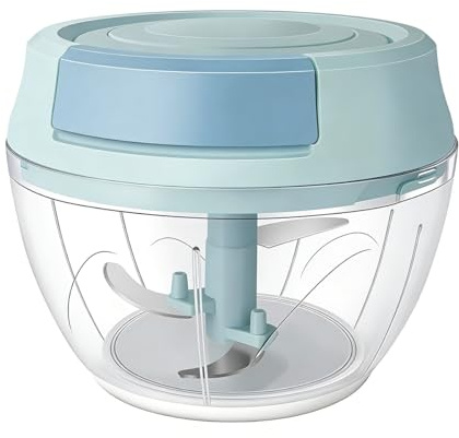 Ruayia Zwiebelschneider Manuell, Gemüseschneider Zerkleinerer Manuell mit Edelstahlklingen, Multizerkleinerer mit Deckel, Vegetable Onion Chopper für Gemüse, Obst, Zwiebeln, Nüsse, Knoblauch - Blau