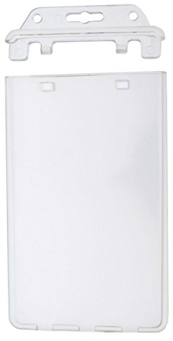 Permanent Locking Hard Plastic Badge Holder - Vertical Clear Heavy Duty Secure Case Holder for One or Two I'd Cards by Specialist ID