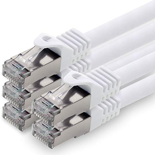 1aTTack.de 2.0m White Cat.7 Network Cable Pack of 5 - Up to 10,000 Mbps - RJ45 Connector - Compatible with Fritz!Box, Notebook, Router & More