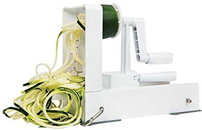 Inspiralized Inspiralizer: Official Vegetable Spiralizer - Four Distinct Noodle Shapes, Easy Handling, Steady Base, Safe Blade Cover, Easy Storage, White Plastic Body & Blades