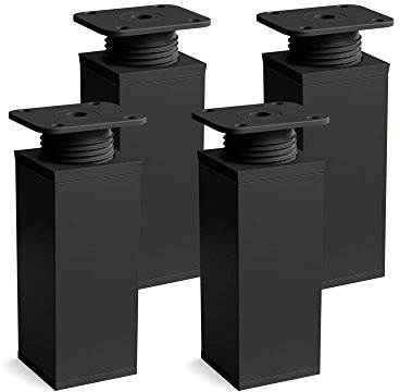 Sossai Patas en Negro Mate Ajustables, Set de 4 Unidades, Altura 80 mm, Perfil Cuadrado, Modelo MFV1, para Muebles, armarios, cajoneras