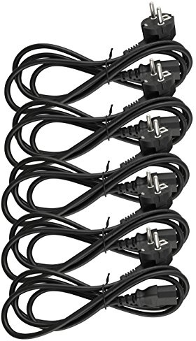 Naths Hardware® | 5x Kaltgerätekabel 1,8m | Kaltgerätestecker auf Schutzkontakt gewinkelt | PC Netzkabel 3 Polig | Netzteil Kabel C13 für Computer Monitor Bildschirm Beamer | Stromkabel PC Schuko