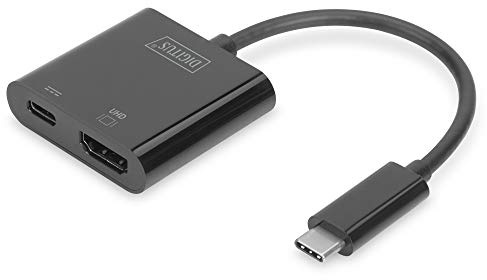 DIGITUS USB Typ-C Multiport Grafik Adapter, USB Type-C zu HDMI + USB C, Ladefunktion, 4K Ultra HD 60Hz, Kunststoff, Schwarz