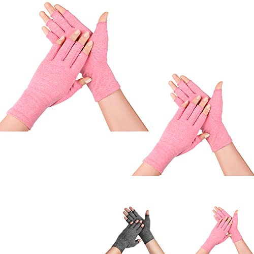 supregear Guanti per Artrite (2 Paia), Guanti a Compressione per Artrite Reumatoide, Guanti a Gioco Dattilografia Senza Dita per Donna Uomo (Rosa, M)