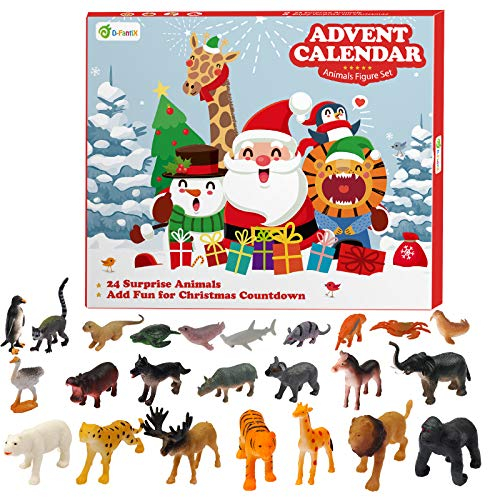 D-FantiX Kids Animals Figures Toys Advent Calendar 2025 Realistic Animal Figurine Toys Christmas Advent Calendar Xmas 24 Days Christmas Countdown Calender for Boys and Girls