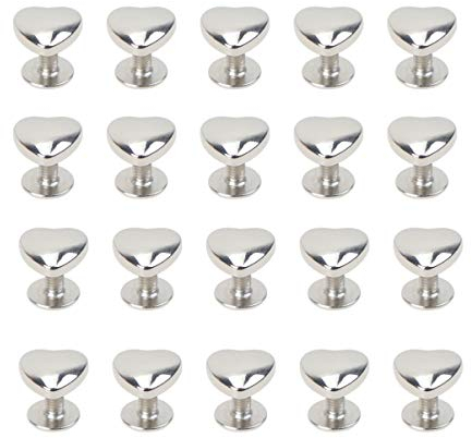 Milisten 20 Stück Schraubnieten Nieten Herzform für Gürtel Kleidung Geldbörse Handtasche Leder Handwerk DIY Handgefertigte Accessoires (Silber)