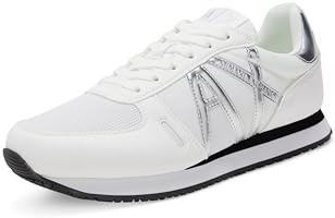 Armani Exchange Rio retro löpning sneakers för kvinnor, Vitt silver, 40 EU