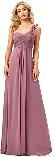 Ever-Pretty Vestito da Ballo Elegante Una Spalla Linea ad A Chiffon Lunghezza del Piano Abito da Cerimonia Orchidea 42EU