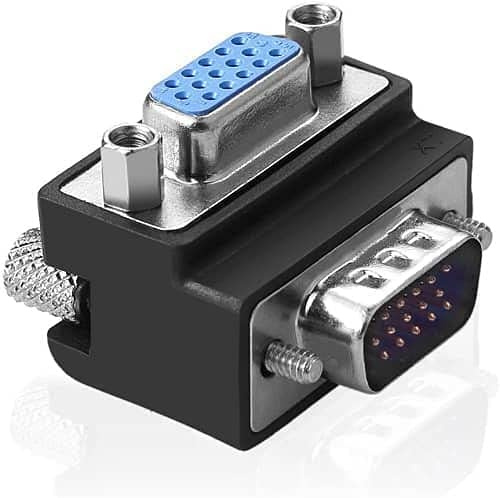CABLEPELADO Adaptador VGA acodado Derecha HD15, Adaptador D-Sub Angular, Adaptador DB15 VGA 15 Pin 90 Grados, Macho a Hembra