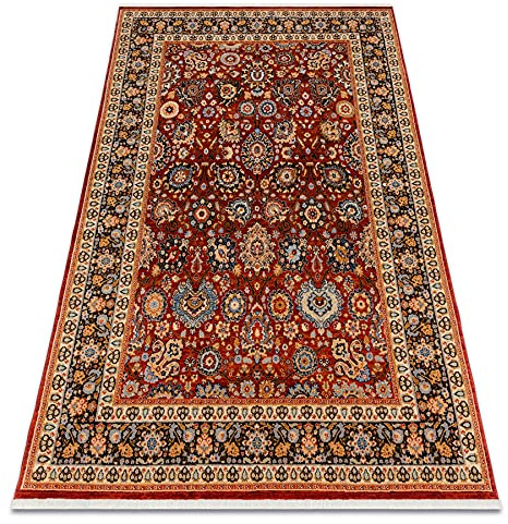 Wollteppich KESHAN für Wohnzimmer Schlafzimmer rot/dunkelblau 160x230 cm