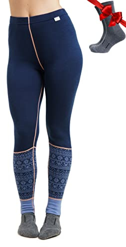 Merinoull baslager dambyxor 100 % merinoull leggings tunga, medelvikt, lätta termiska underkläder botten och strumpor, Nordic Tale Berry, M