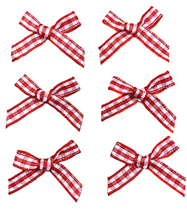 100 Stück Kleine Satinschleifen 3x3cm Kariert Karoband Bögen Deko Schleifen für DIY Nähen Hochzeit Party Geschenk Scrapbooking Taufe Kommunion Streudeko Haarschmuck Unterwäsche Verschönerung,Rot