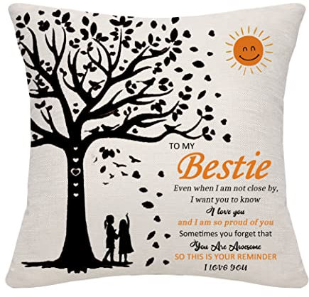 Bommex Inspirational Bestie Gifts for Women Cushion Cover Throw Pillow Cover for Best Friend Birthday Gifts Graduation Gifts Wedding Gifts Friendship Gifts for Women (bestie)