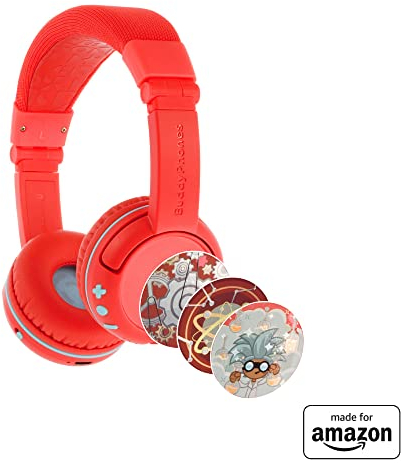 All-New, Made for Amazon BuddyPhones PlayTime Volume-limiting Bluetooth Child Headphones Age (3-7), Poppy Red