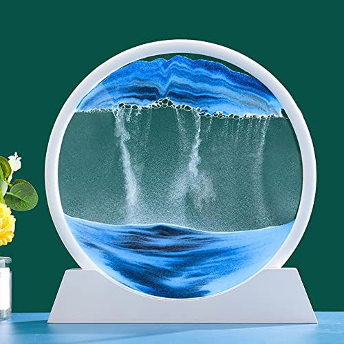 Sandbilder zum Drehen, 3D Sandbilder Dreidimensionale Dekomprimierte Sanduhr Entspannende Desktop Home Office Work Decor, 7 inche (Blau)