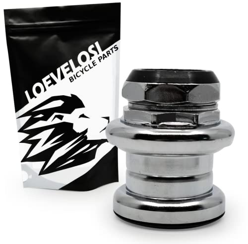 LOEVELOSI Set di sterzo per bicicletta 1-1/8 pollici, cromato per bici da corsa, set di cuscinetti in stile retrò, 1 1/8 argento Bicycle auricolare
