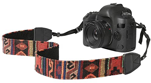 MoKo Sangle pour Caméra, Ceinture de Cou en Toile de Coton Tressée avec Bandoulière Réglable pour Tous Les Appareils Photo Numériques DSLR Canon, Fuji, Nikon, Olympus, Pentax, Sony, Orange Foncé