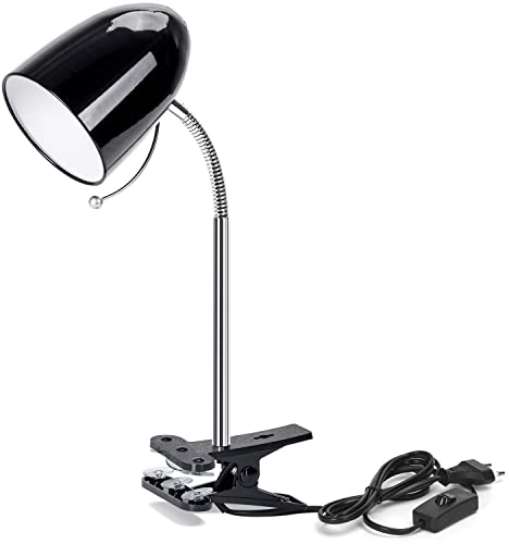 Aigostar Lampara de Escritorio con Pinza, Flexo Retro para Lectura - Luz Ajustable con Clip, Cable 153 cm con Enchufe, sin Bombilla, Negro