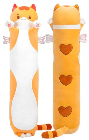 Mewaii Stofftiere Katzen Orange 70CM Plüsch Kissen Lang Kätzchen Plüschtier Ausgestopftes Tier Spielzeug Kuschelkissen Geschenk Plüschkissen über 3 Jahren