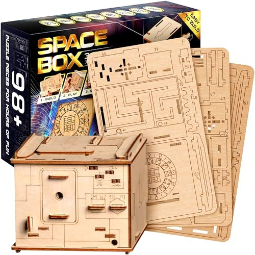 ESC WELT Space Box 3D Puzzle Game - 3 in 1 Puzzle Box Modellbau Escape Room Spiel - Holzpuzzle & Holzrätsel - Geschenkbox Knobelspiel - Rätselbox für Kinder 3D Holzpuzzle - Puzzle Geschenke
