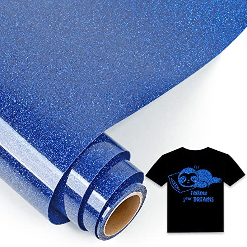 IModeur 5Ft Plotterfolie Textil Glitzer Dunkelblau, 30,5 x 152,5 cm Flexfolie Plotter Textil blau für Silhouette Cameo, Kleidung, Mützen, Hosen, andere Stoffe