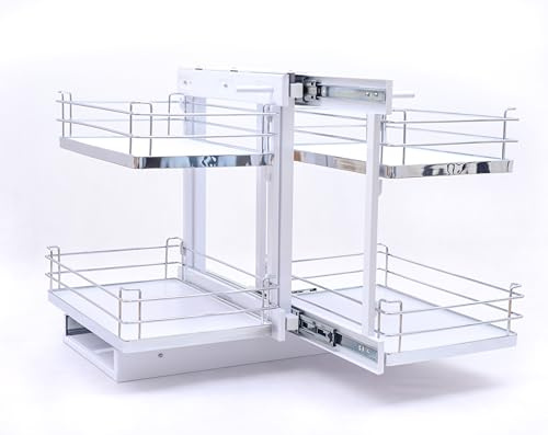 TMY Magic Corner Eckschrank Organizer Beidseitig Montierbar bis 50 kg | Ausziehbare Schublade Küche Stahl, Auszug Küchenschrank Soft-Close-Funktion, Teleskopschublade Ausziehbar für Küchen Schrank
