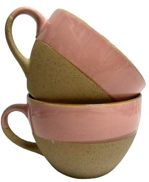 MIELIMON Set di 2 ciotole per la colazione di ceramica tazza di caffè grande, tazze di zuppa con manico a microonde e lavastoviglie per cereali dessert insalata tè latte 425cc (rosa-blu)