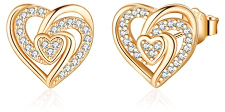 Jrêveinfini Corazón Pendientes Oro y Plata de Ley 925, Pendientes Niña Pequeños, Antialergicos Hipoalergenicos, Original Regalo Cumpleaños