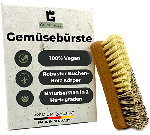 Grünschloss Gemüsebürste Holz (Made in Germany) Obst und Gemüse Reiniger für Karotten, Kartoffelbürste, Obstbürste, etc - Vegane Gemüsebürste Naturborsten mit Zwei Härtegraden aus robuster Buche