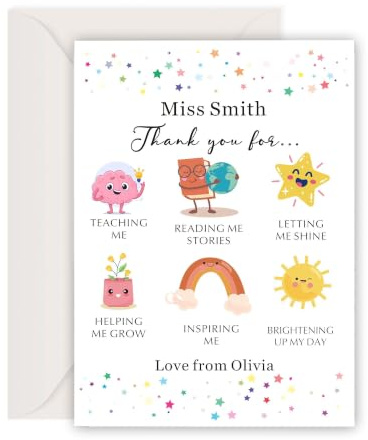 Thank You Cards Thank You Gift Personalised Teacher Gifts Thanks You Teacher Cards Greeting Card A5 Card with Envelopes for Women Men Teachers Tutor Teaching Assistant End of Term Gifts(Design1)