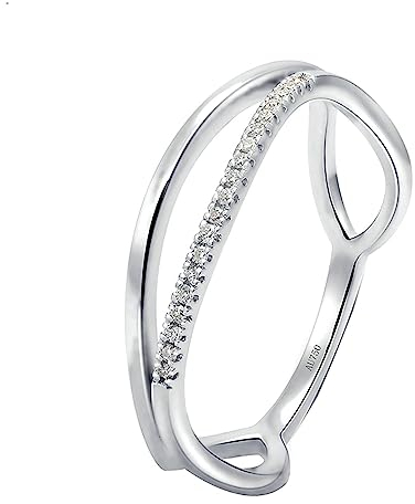 KnSam Weiß Gold 18 Karat Ring Echt, Geometrisch Solitärring mit Diamant 0.05ct Rundschliff, Au750 Gold Trauringe Pärchen Ringe Diamantring für Damen, Weißgold, Gr.56