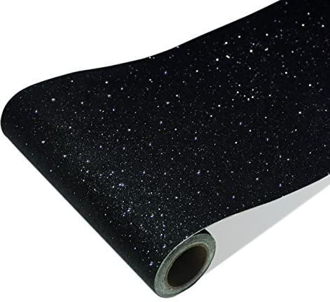 CRE8TIVE Glitzer Tapete Schwarz Selbstklebende Tapete Schrankfolien Selbstklebend Bilderrahmen Spiegel Dekorfolie Selbstklebend Fototapete Schlafzimmer Wohnzimmer Verpackung Möbelfolie 20cm x 200cm