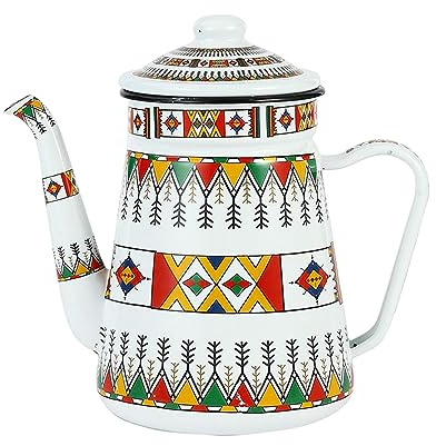 Folpus Emaille-Kaffeekanne, floraler Heißwasserkessel mit, Wasserkanne, Vintage-Emaille-Teekanne, Weiß 1,2 l