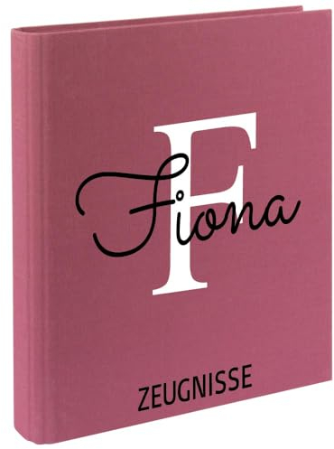 Zeugnismappe mit Namen personalisiert aus Leinen Schulkind Geschenk zur Einschulung Beere Motiv Buchstabe