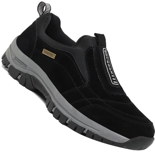 AZMAHT Mocasines sin Cordones para Hombre Waterproof Zapatillas De Senderismo Y Trekking Hombre Zapatos ortopédicos Transpirables para Hombre,Negro,39/245mm