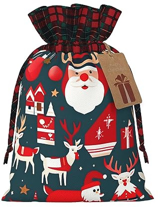 Frohe Weihnachten Patchwork Jute-Geschenktüten, hochwertige Stoff-Geschenkbeutel, ideal für Feiertage und besondere Anlässe