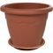 Sicignano | Vaso Rotondo per Fiori Piante + Sottovaso, Plastica Color Terracotta, con Fori di Drenaggio, Resistente agli UV - Esterno Giardino Balcone Terrazzo, Made in Italy (1, Ø25x20h cm)