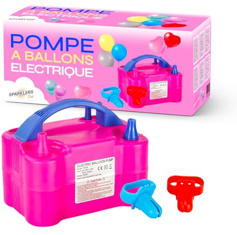 Sparklers Club Pompe à Ballons Électrique 600W Double Embout Rose | 600W Moteur Puissant, Double Embout Gonflage, 2 Modes Automatique Manuel, 300 L/min Débit Air, Portable avec Poignée