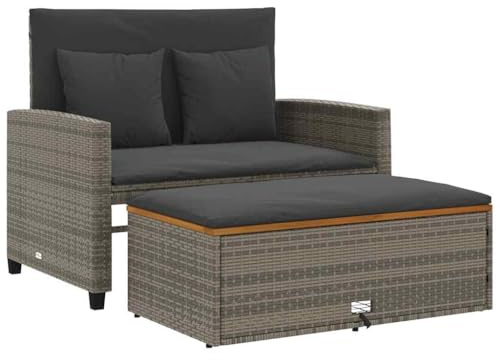 vidaXL Gartensofa mit Kissen 2-Sitzer Grau Poly Rattan & Akazienholz