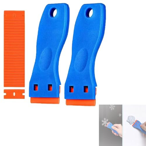 Multifunctional Glue Removal Shovel, Plastic Scraper Tool, Sticker Remover Tool, Plastic Razor Blade Scraper Tool for Adhesive Remover with 100Pcs Plastic Blades, Glass Sticker Remover (2Pcs)