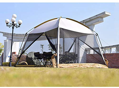GLJTUO 3×3M Strandzelt-Sonnenschutz, Tragbarer Camping-Gartenpavillon Mit Seitlichem, Mit Reißverschluss Versehener Insektennetztür, Wasserdichtes Vordach