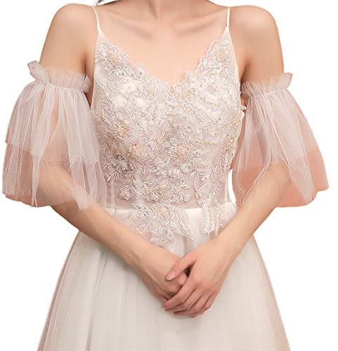 HXNH Abnehmbare mehrlagige Ärmel für Hochzeit, abnehmbar, lang, handgefertigt, Braut-Armstulpen, elegantes Hochzeitsaccessoire, W, 24cm