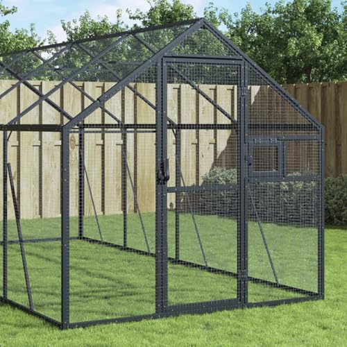 Keyroto Vogelkäfig Groß Alu Papageienkäfig Vogelvoliere XXL Vogelvoliere Abschließbare Aluminium-Anthrazit-179x 600 x 185 cm