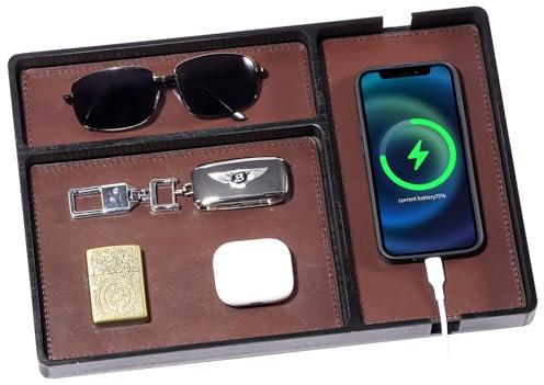 ProCase trähylla bricka, valet bricka skrivbord organisatör kontor förvaringslåda sängbord förvaring skål skrivbord organisationssystem för mobiltelefon klocka nyckel smycke parfym