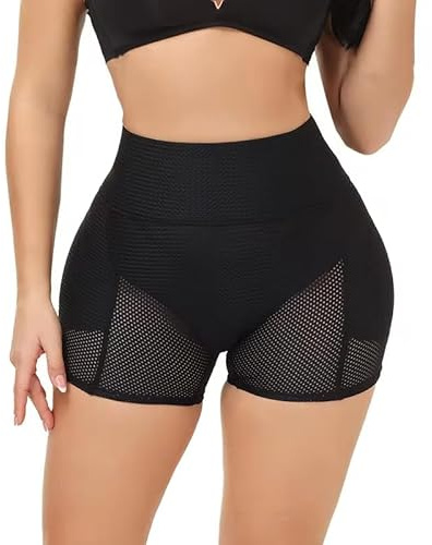 OFFSUM Mujer Bragas con Relleno - Malla Elástica Alta Suave Transpirable Esponja Extraíble Acolchado Tamaño Grande Cintura Alta Push Up Culo Falso Ropa Interior Sin Costuras,Negro,M