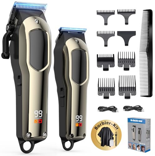 Singphere Haarschneidemaschine - Schnurloser Zero-Gap Trimmer für Männer, professionelles Trimmer-Set mit 7 Führungskämmen, wiederaufladbar, LED-Anzeige - Haarschneider-Set für Männer und Familie
