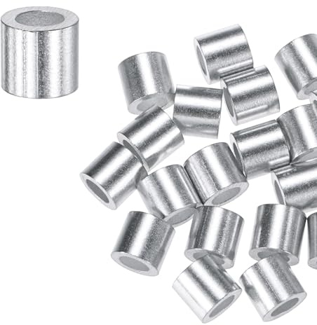 M METERXITY 25-Pack Aluminum Crimping Loop Sleeves, 6mm 1/4 Round Barrel Wire Rope Sleeves Cable Ferrule for Wire Rope/Cables Crimping Loop Sleeve