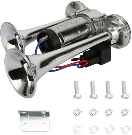 diowewea Elektrische Hupe Doppeltrompete Stabile Frequenz 600dB 12V Super lautes Auto Elektrische Hupe für Automobile silbrig